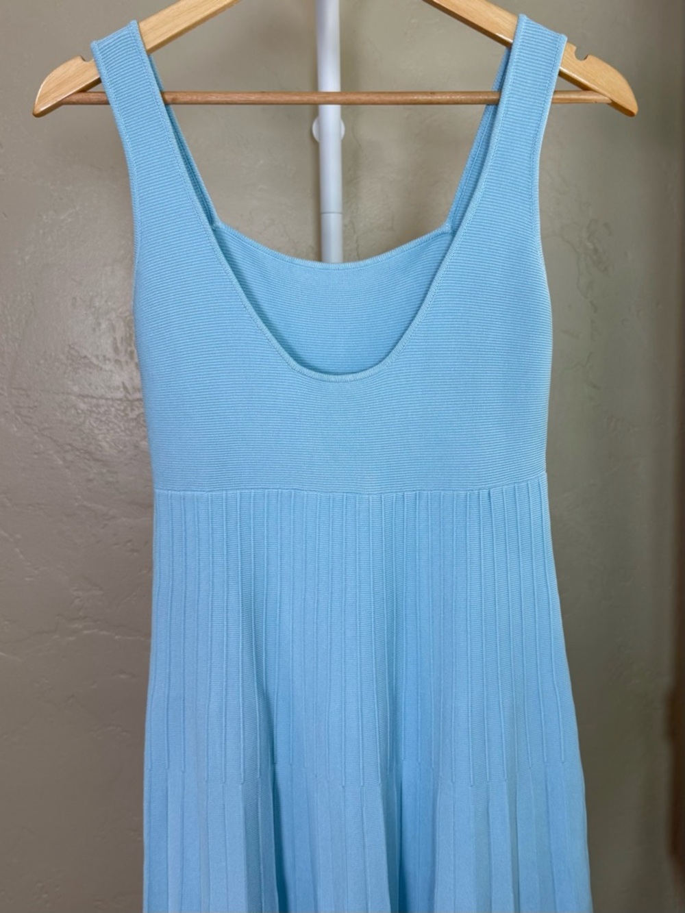 Commense Square Neck Ribbed Knit Pleated Midi Dress Light Blue Small NWT - Picture 6 of 9